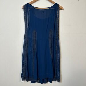 Free People Lace Mesh Overlay Sleeveless Mini Dress Navy Blue Medium